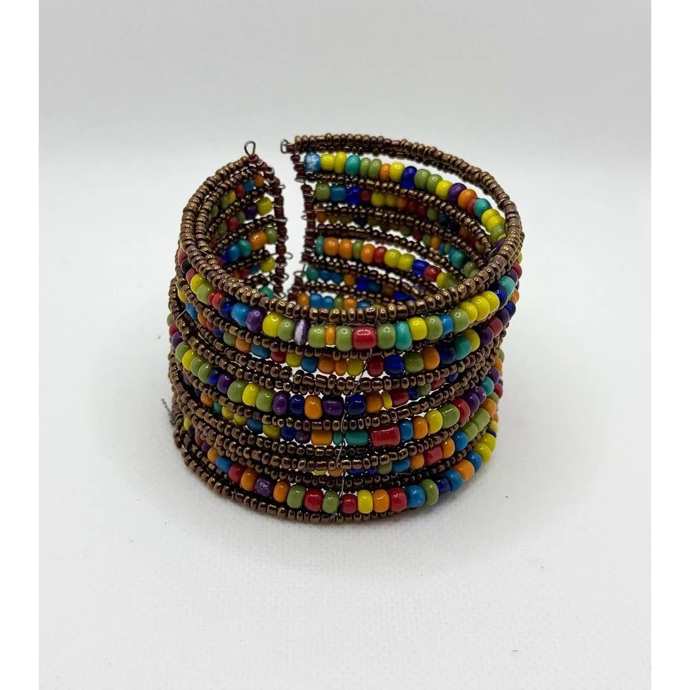 Bohemian Multicolor Seed Bead Coil Wrap Bracelet